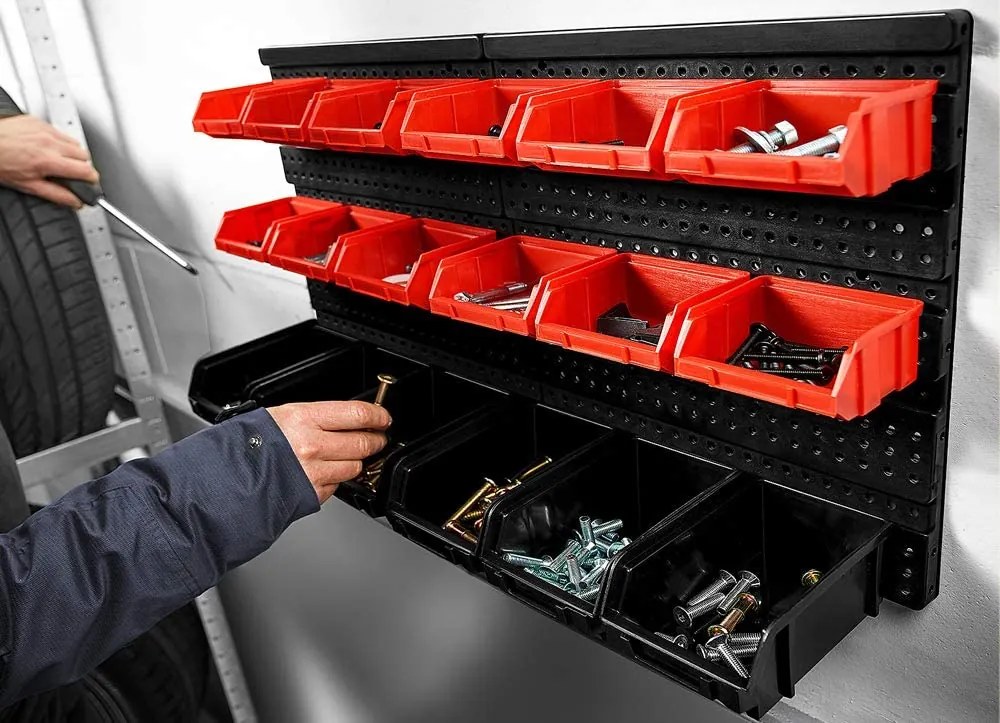 ORDER függő szerszámszervező, 30 doboz, 64x2x38cm, piros/fekete Monzana