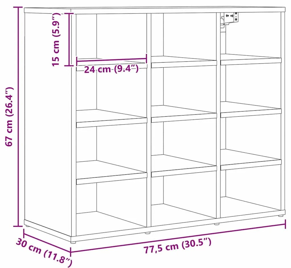 Cipősszekrény polcokkal Musta tammi 77.5 x 30 x 67 cm Faanyag