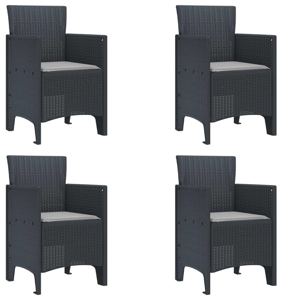 vidaXL Kerti Szék párnával 4 pcs Antracit 53 x 49 x 85 cm Polipropilén