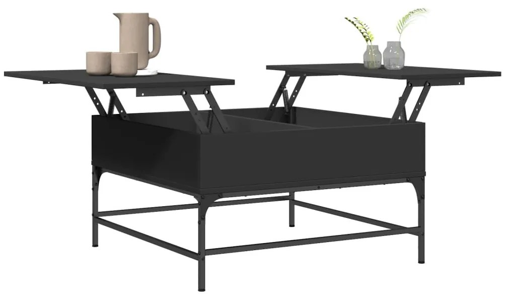 Fekete szerelt fa és fém dohányzóasztal 80 x 80 x 45 cm