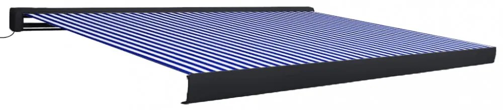 kék és fehér motorizált kazettás napellenző 450 x 300 cm