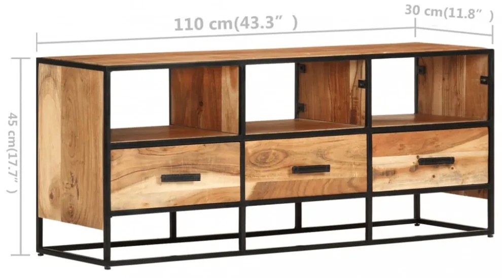 tömör akácfa TV-szekrény 110 x 30 x 45 cm