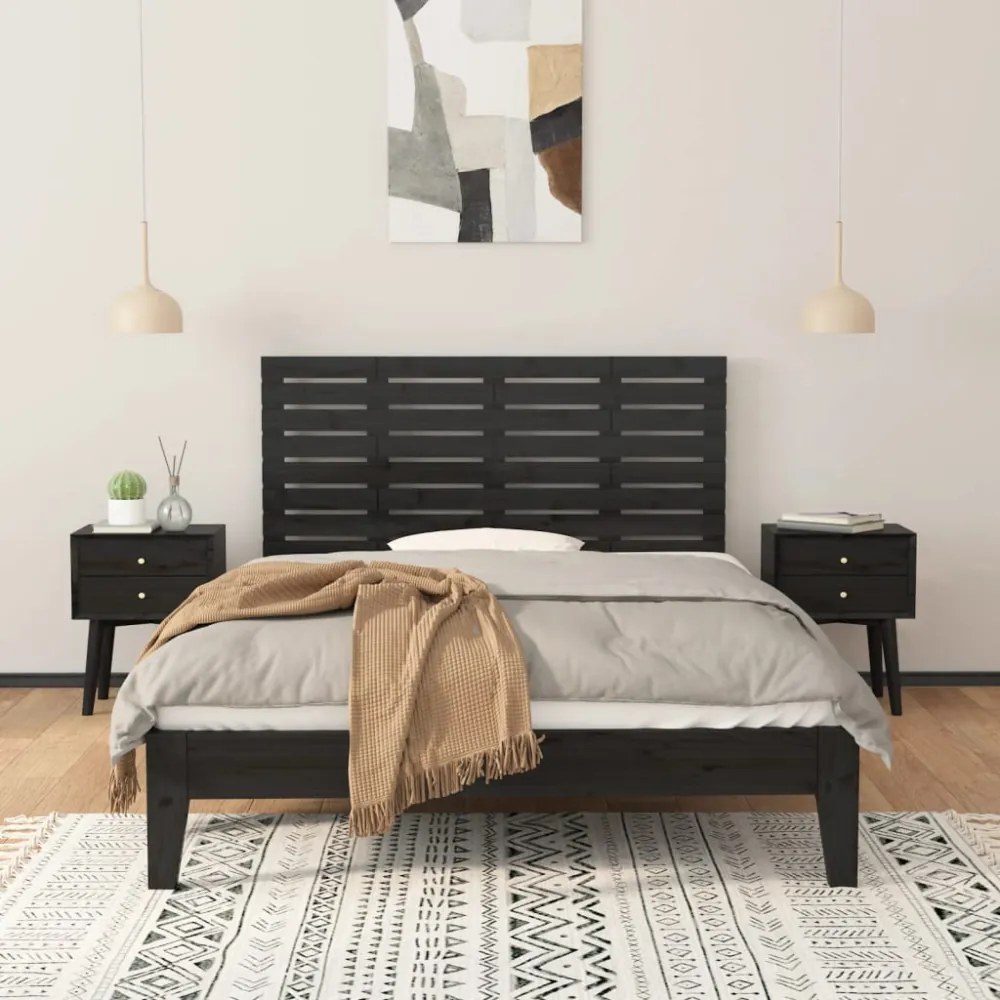 fekete tömör fenyőfa fali fejtámla 146x3x63 cm