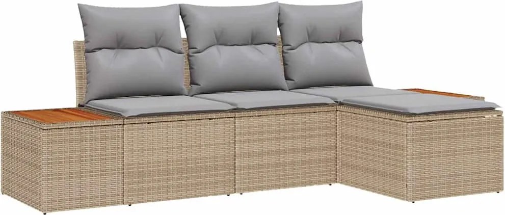 vidaXL Kerti Kanapé Szett 4 pcs Beige és Világosszürke Poly Rattan