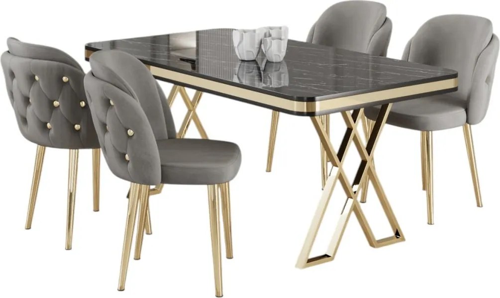 Rigel étkezőgarnitúra, fekete márvány-arany, 130 cm – TR240CHR2237