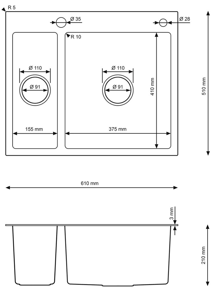 Erga HD, 1,5 kamrás acél mosogató 610x510x210 mm mosószer adagolóval, csiszolt arany, ERG-MLS-HD6151G