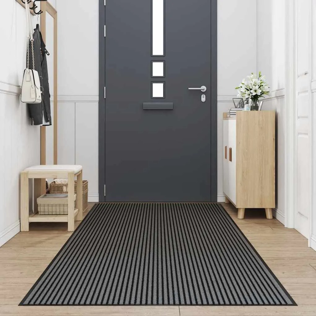 lábtörlő csíkos fekete és szürke 115x400 cm