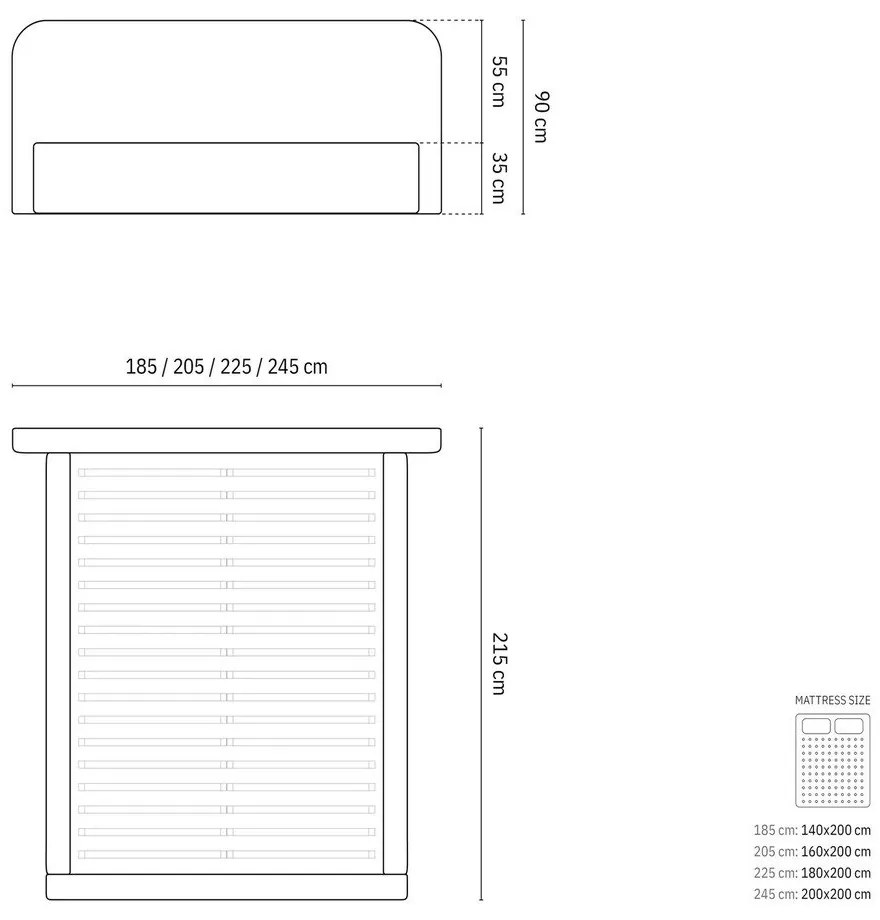 Sötétkék kárpitozott ágyneműtartós franciaágy ágyráccsal 200x200 cm Elizabeth – Micadoni