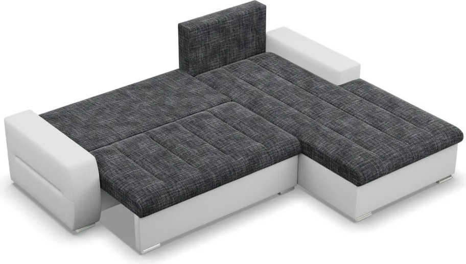 Toronto sarokkanapé, 2 ágyneműtartóval, fonott + műbőr, jobboldali, sötétszürke - fehér