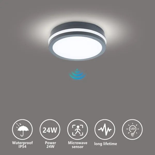 Brilagi - BENE kültéri LED lámpatest érzékelővel LED/18W/230V, átm. 22 cm, IP54