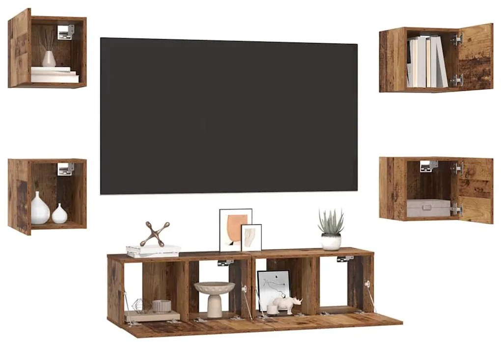 TV szekrény garnitúra 6 pcs Régi fa Közepes 120 x 30 x 30 cm