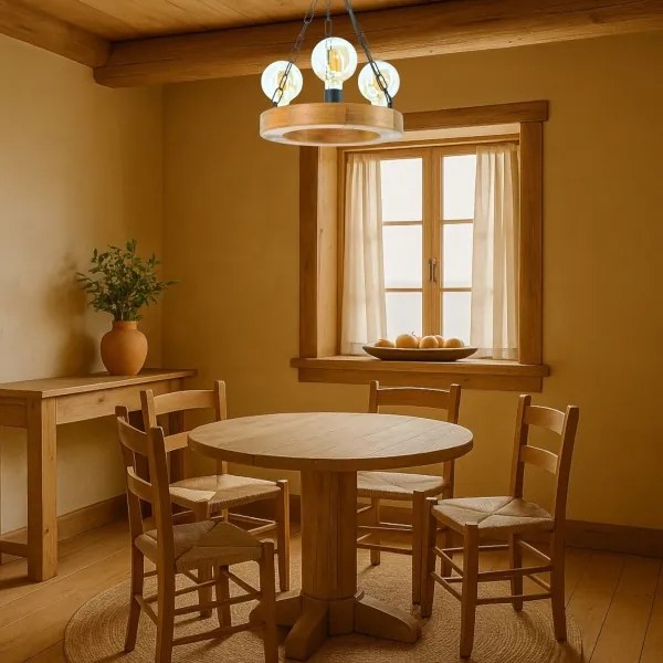 Csillár láncon IOS 3xE27/60W/230V átm. 30 cm bükkfa