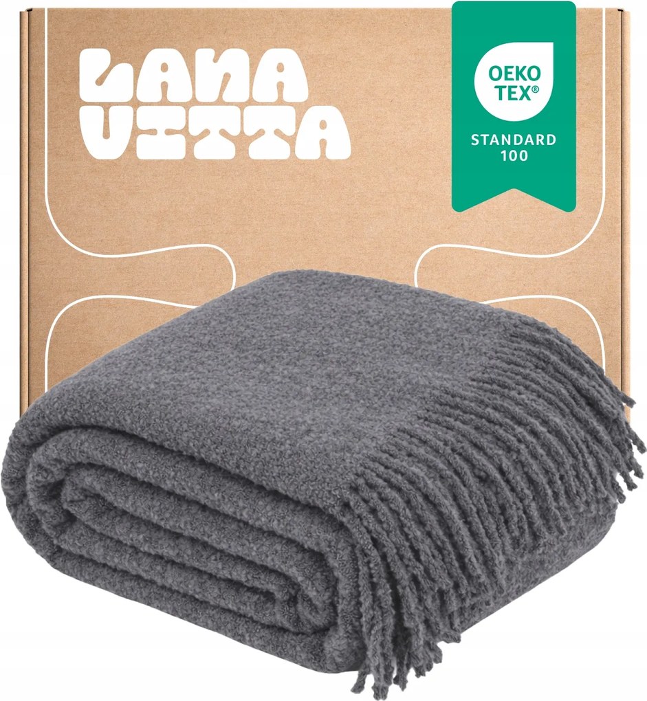 Boucle Lounge Takaró Ágytakaró Gyapjú Pléd Szürke 140×200 cm