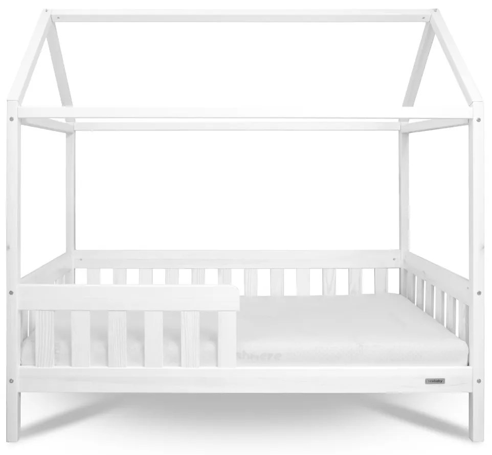 Gyermek ház alakú ágy korláttal és ágyráccsal New Baby CASTELLO 160x80 cm fehér