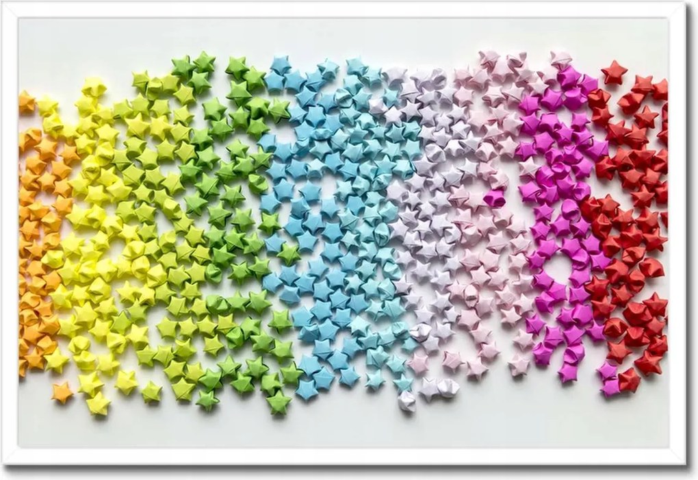 Poszter keretben 60x40 Színes origami csillagok