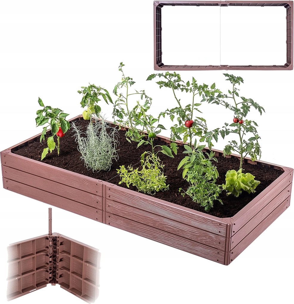 Zöldséges Magasított Ágyás Kerti Láda Ágyás Barna 150x75cm