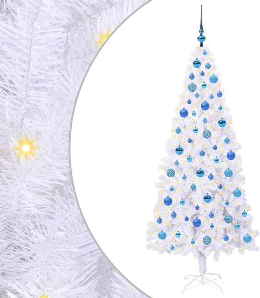 vidaXL Mű karácsonyfa 300 LED-del állvánnyal Fehér 180 cm PVC és Acél