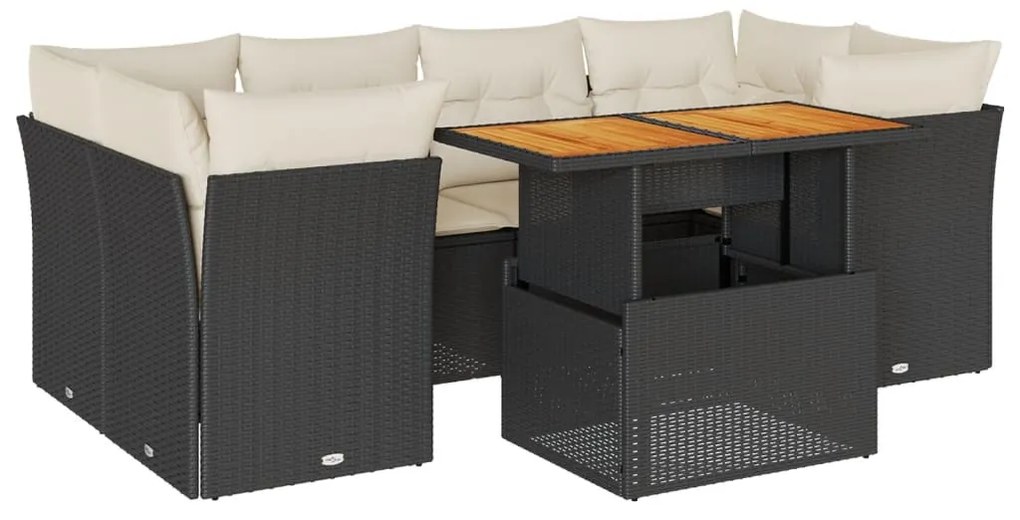 7 részes fekete polyrattan kerti ülőgarnitúra párnával