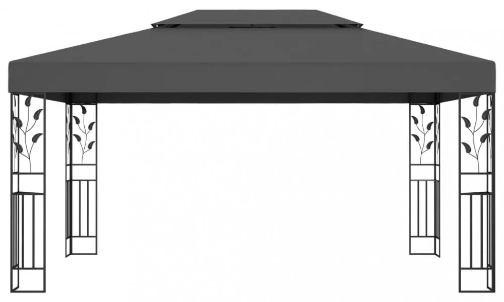 antracitszürke dupla tetős pavilon LED fényfüzérrel 3 x 4 m