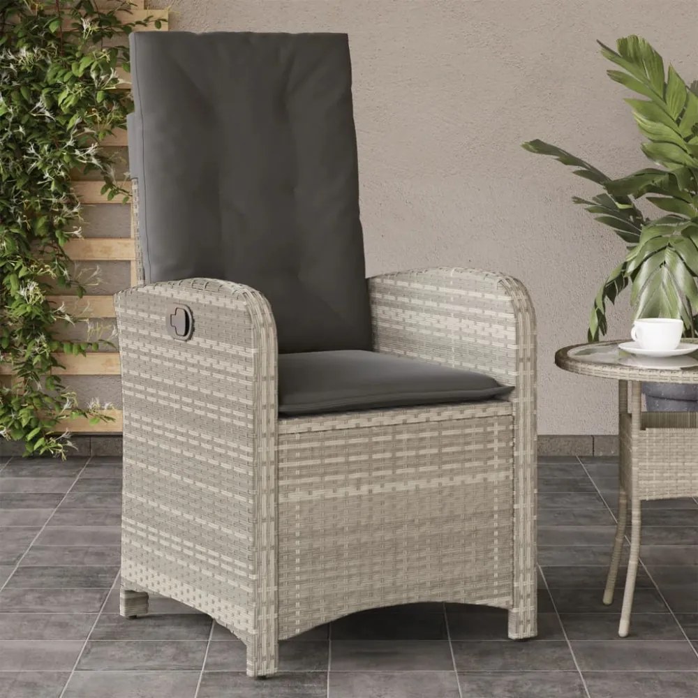 2 db világosszürke polyrattan dönthető kerti szék párnákkal