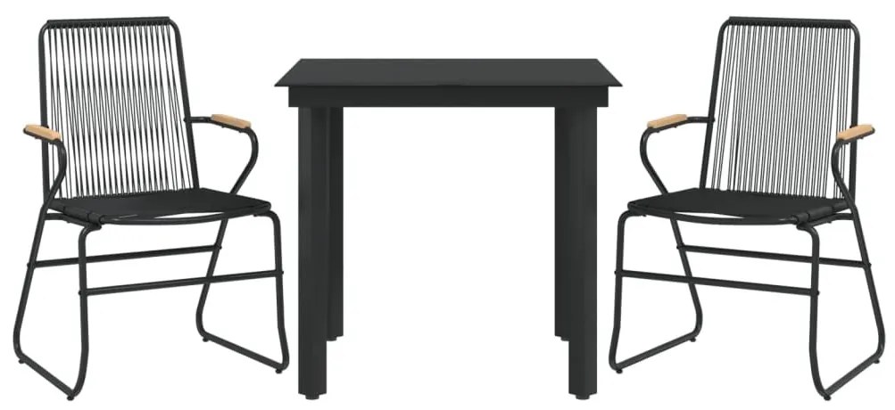 3 részes fekete PVC rattan kerti étkezőgarnitúra