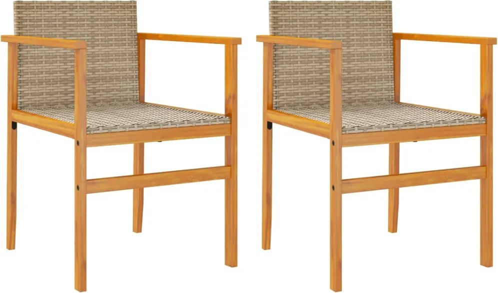vidaXL 2 db bézs polyrattan és tömör fa kerti szék párnával