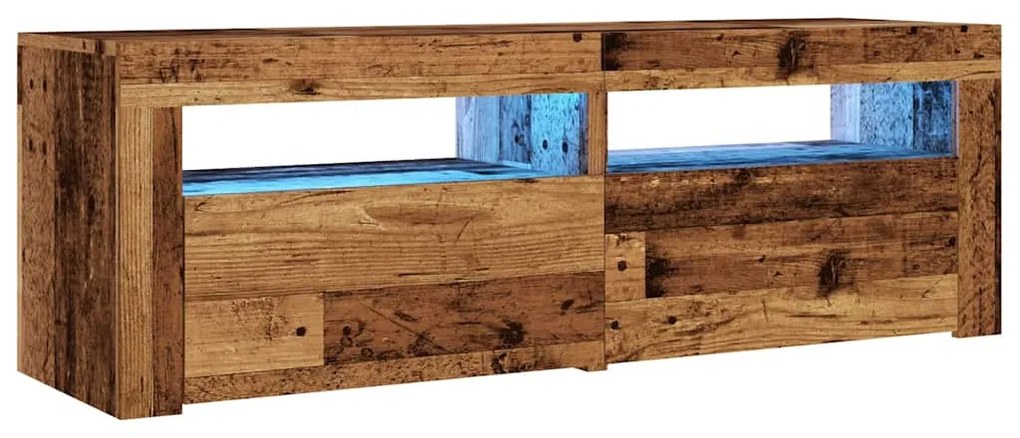 antik fa színű szerelt fa TV-szekrény LED-ekkel 120x35x40 cm