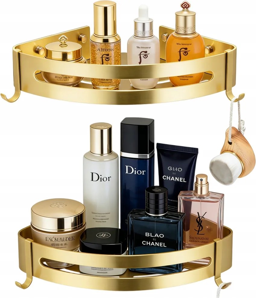 2 Db-os Függő Fürdőszobai Polc Szett Loft Csiszolt arany+ragasztó