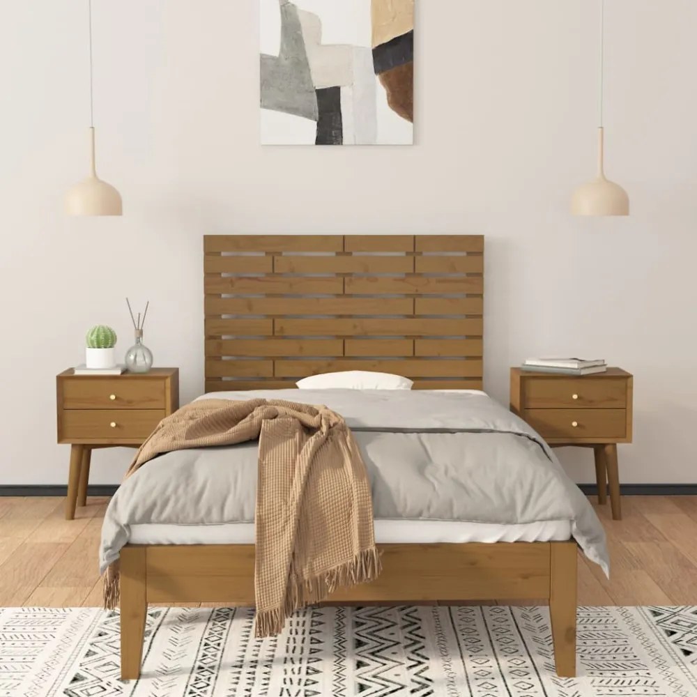 mézbarna tömör fenyőfa fali fejtámla 96 x 3 x 63 cm