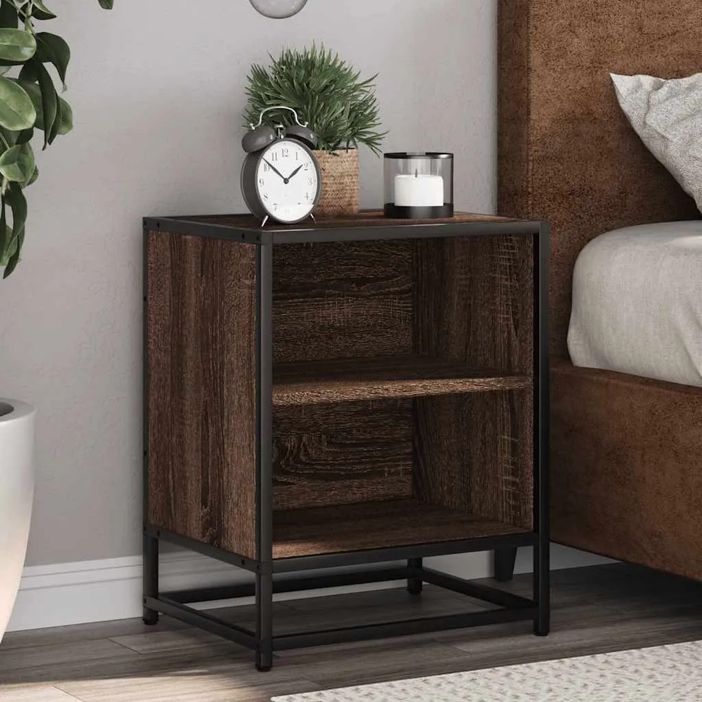 Éjjeliszekrények 2 db barna tölgy 40x31x50 cm műfából és fémből