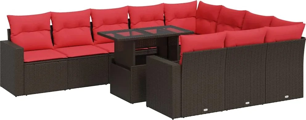vidaXL 11 részes barna polyrattan akácfa kerti ülőgarnitúra párnákkal
