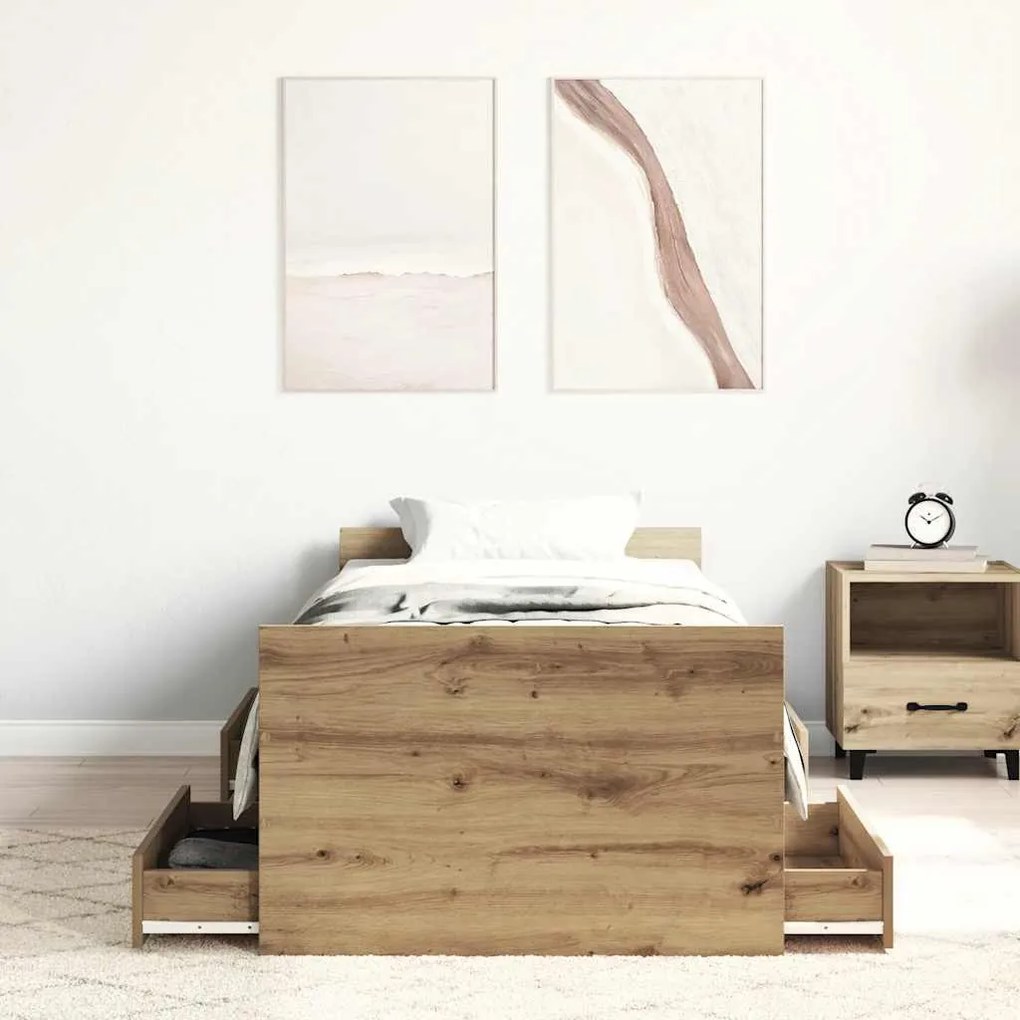 kézműves tölgy szerelt fa ágykeret matrac nélkül 90x190 cm