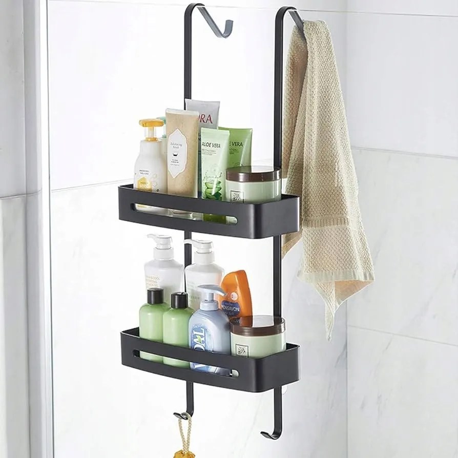 Akasztós Fürdőszoba Polc Dupla Akasztós Zuhany Rendszerező Fekete