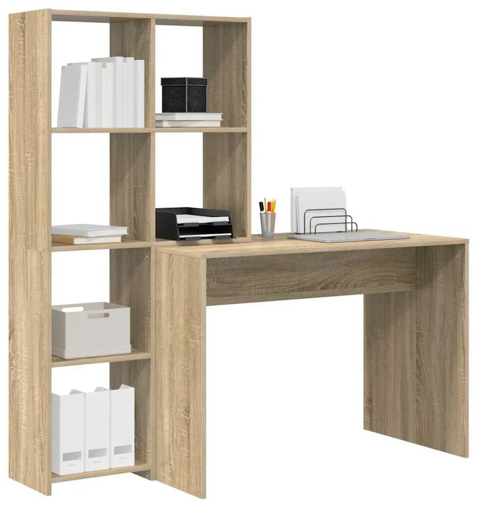 Asztal polcokkal sonoma tölgy 138.5 x 55 x 143 cm Faanyag