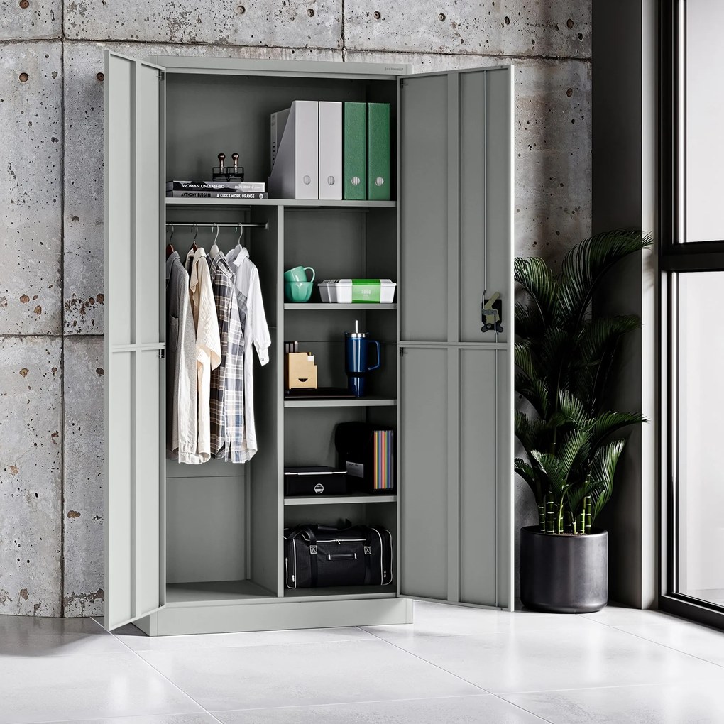 Fém tárolószekrény DAWID, 900 x 1850 x 400 mm, Smart: szürke