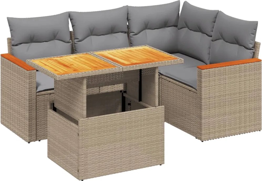 vidaXL 5 részes bézs polyrattan kerti ülőgarnitúra párnákkal