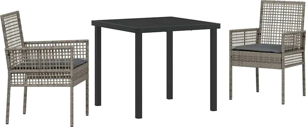 vidaXL Kert étkező szett párnával 3 pcs Szürke polirattan