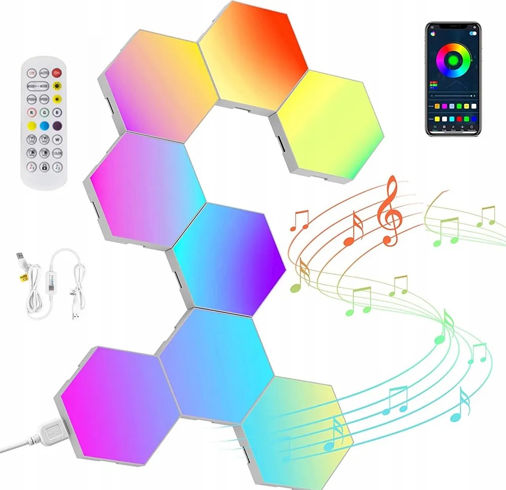 Fali lámpa Méhsejt moduláris Usb Távirányító 10 db