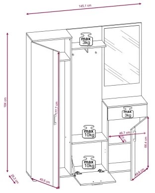 Előszobafal tükörrel NOLAN artisan tölgy/fehér