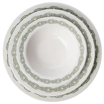 24 részes porcelán étkészlet, fehér/zöld
