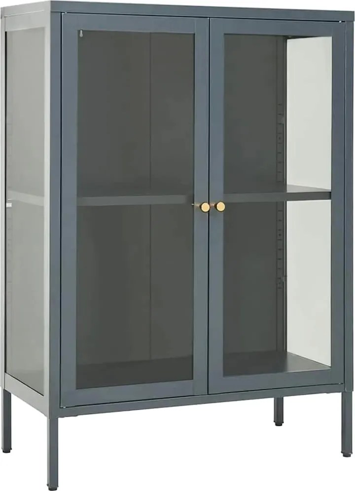vidaXL antracitszürke acél és üveg tálalószekrény 75 x 35 x 105 cm