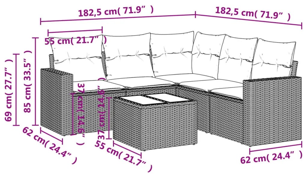 vidaXL 6 részes bézs polyrattan kerti ülőgarnitúra párnával