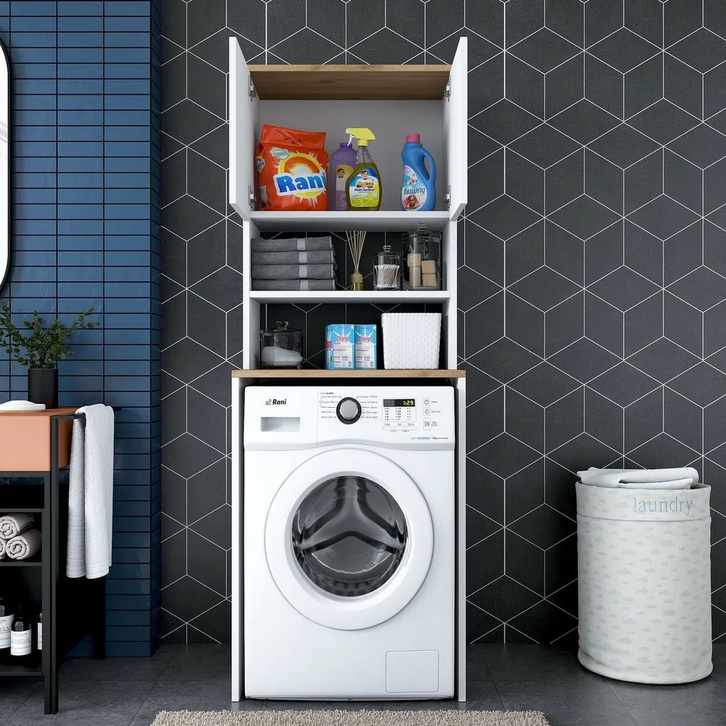 Karin White and Walnut szekrény a mosógép fölé