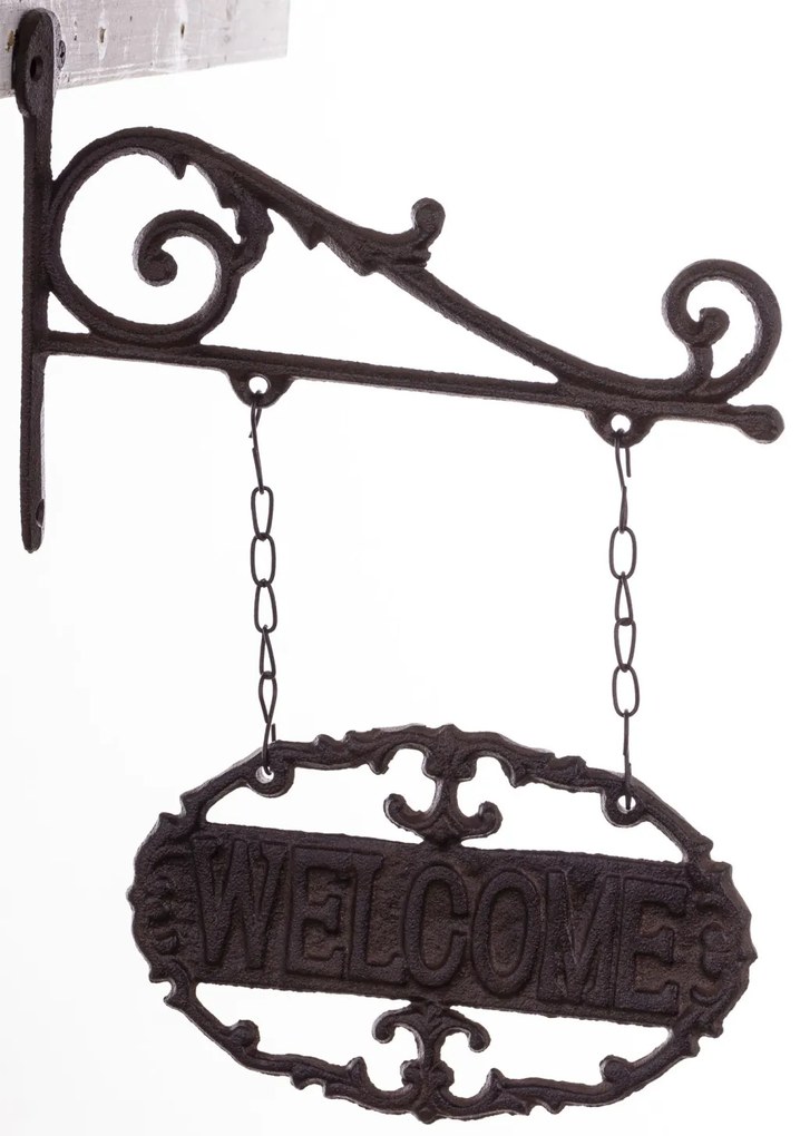 Öntöttvas sötétbarna felületre szerelhető Welcome feliratú fali cégér 32x22x3,5cm