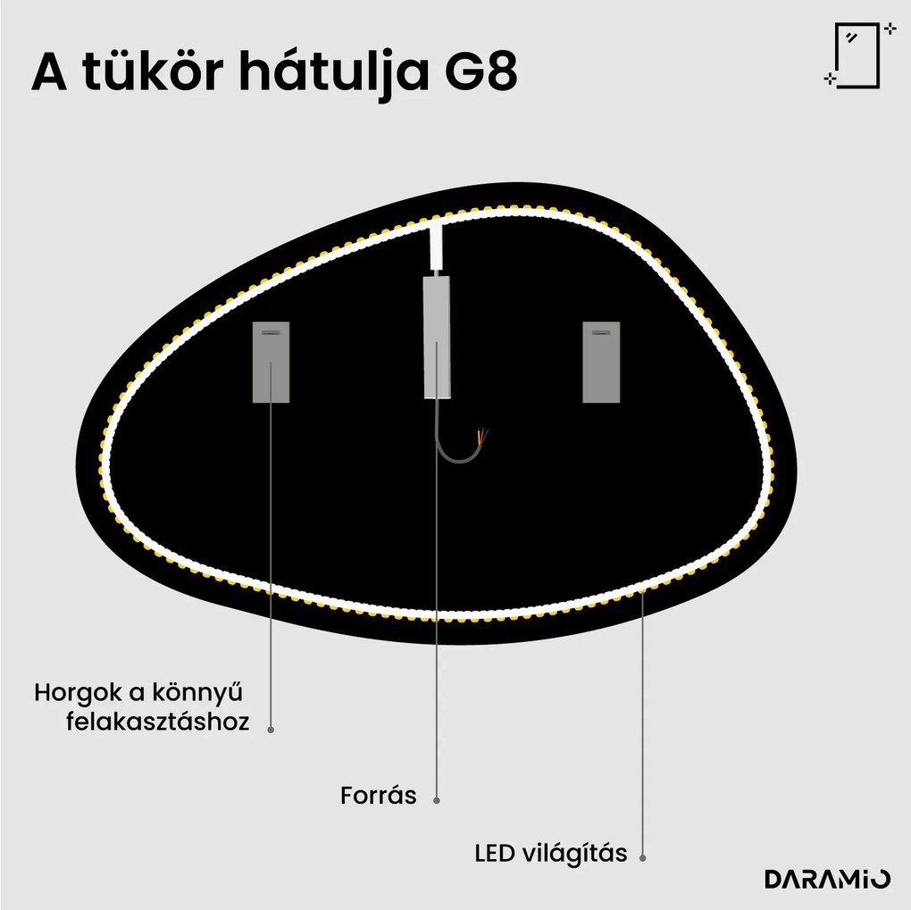 Kavics alakú tükör LED-világítással G8
