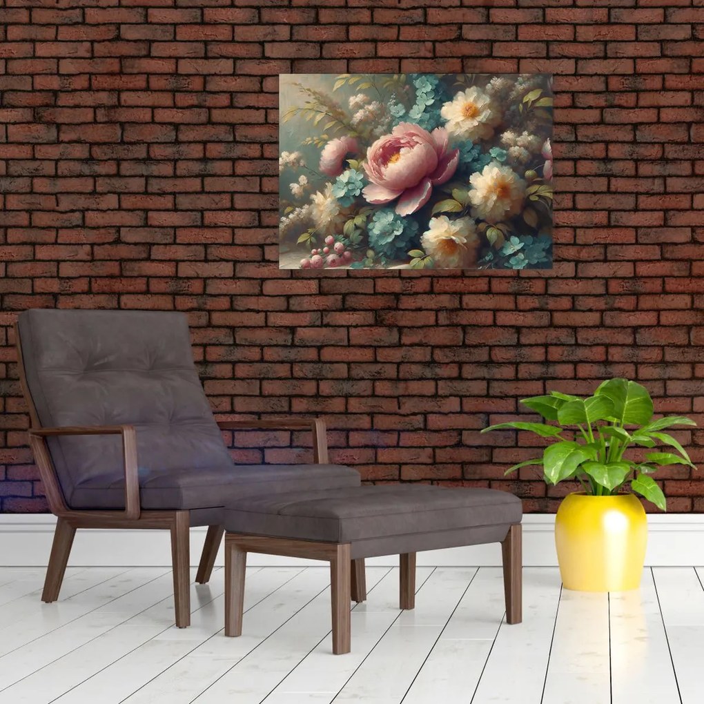 Üveg kép - Természet csendélet virágokkal - festmény (70x50 cm)