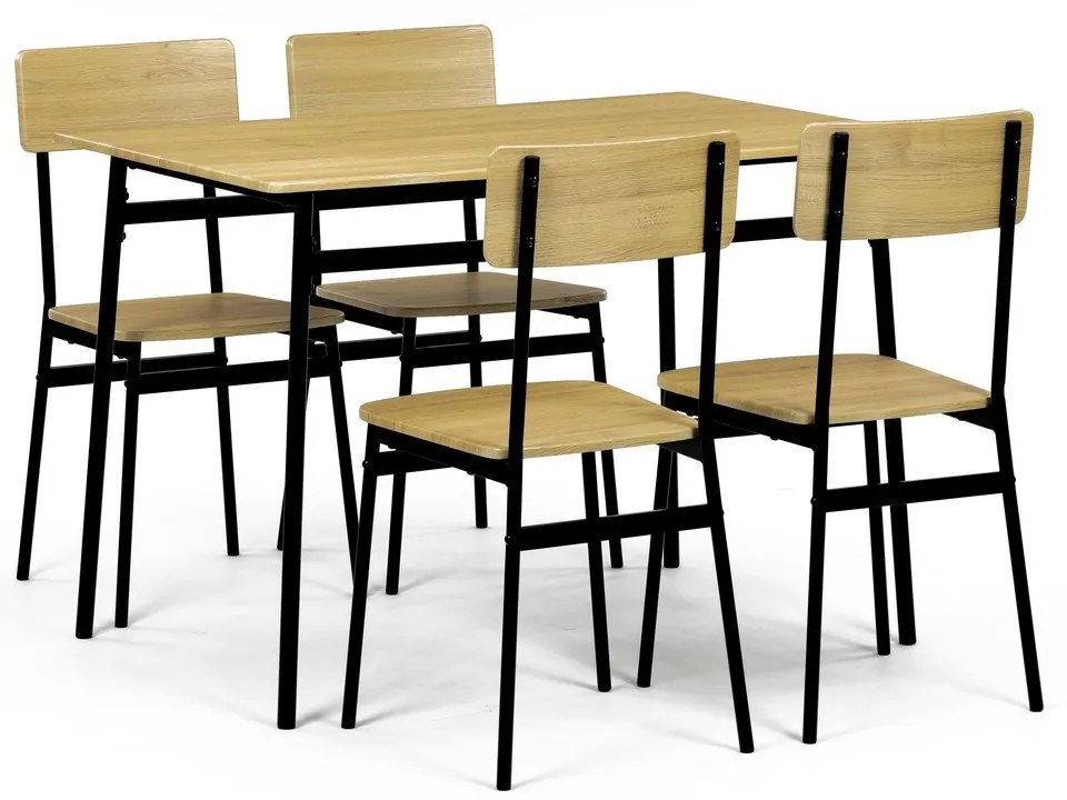 Étkezőgarnitúra Industrial 4 székkel, 110 x 70 x76 cm, vad tölgyfa