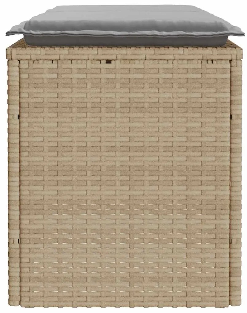 Bézs polyrattan kerti pad párnával 110x40x44 cm