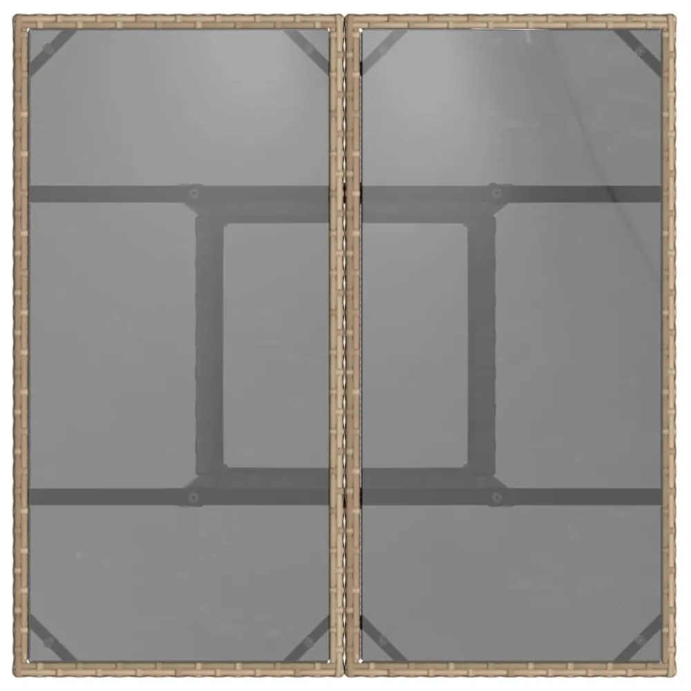 bézs polyrattan üveglapos kerti asztal 80 x 80 x 75 cm