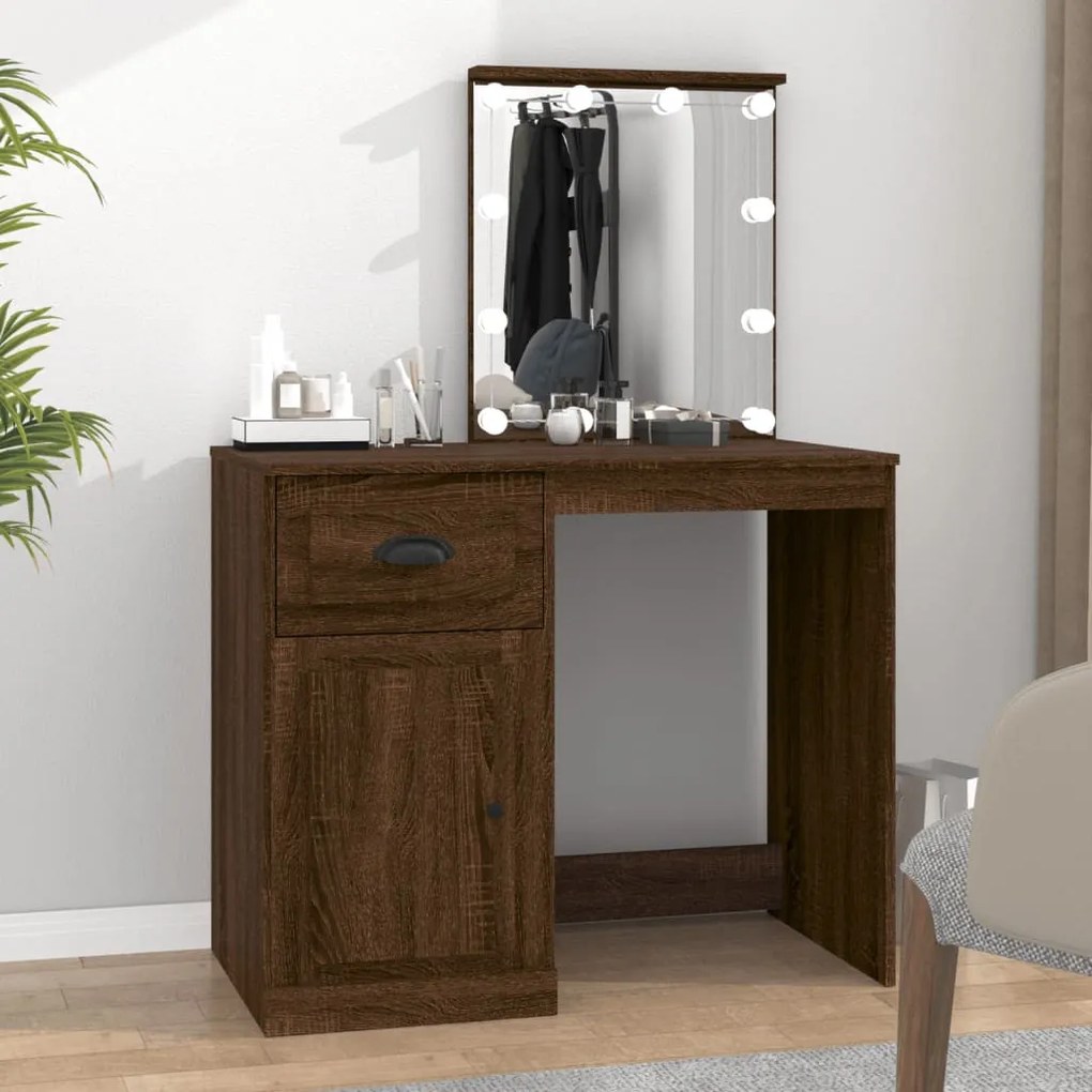 barna tölgyszínű szerelt fa pipereasztal LED-del 90x50x132,5 cm